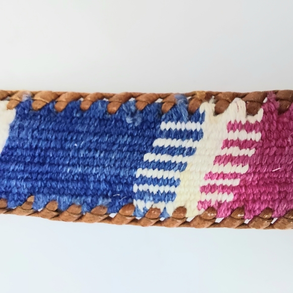 Vintage Women's Handmade Woven Edge Leather & Kilim Blanket Belt - marked Sz 36 - Picture 5 of 11